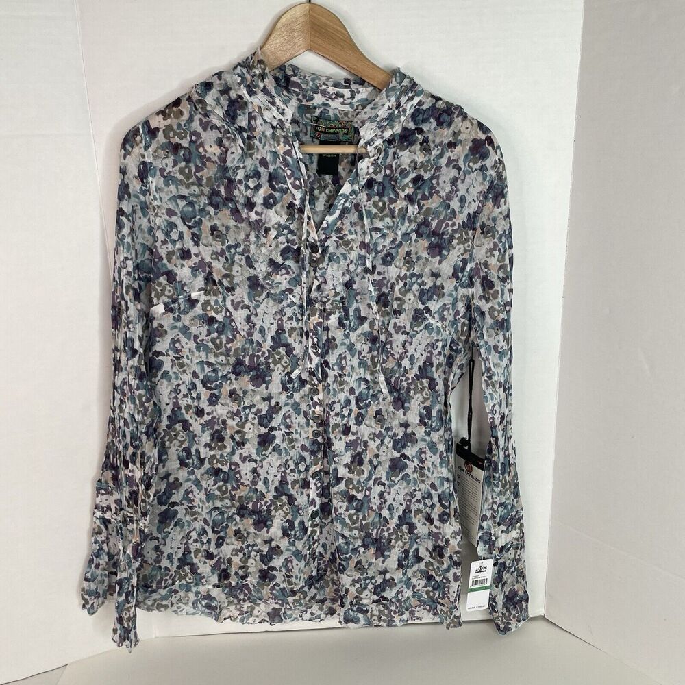 New 2OH Threads Blouse Top, Large, Purple And Grey Floral, 2W39004, Button Up - Picture 1 of 8